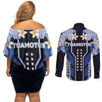 French Polynesia Tuamotu Archipelago Couples Matching Off Shoulder Short Dress and Long Sleeve Button Shirt Polynesian Pattern Unique Style LT05 - Polynesian Pride