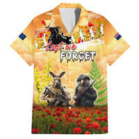 Australia And New Zealand ANZAC Day Family Matching Summer Maxi Dress and Hawaiian Shirt Kangaroo And Kiwi Bird Soldiers Lest We Forget LT05 Dad's Shirt - Short Sleeve Yellow - Polynesian Pride