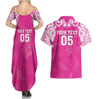 New Zealand Fern Women Rugby Custom Couples Matching Summer Maxi Dress and Hawaiian Shirt Pink Maori Pattern