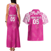 New Zealand Fern Women Rugby Custom Couples Matching Tank Maxi Dress and Hawaiian Shirt Pink Maori Pattern