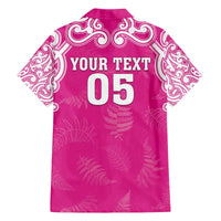 New Zealand Fern Women Rugby Custom Family Matching Off The Shoulder Long Sleeve Dress and Hawaiian Shirt Pink Maori Pattern