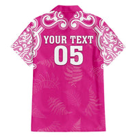 New Zealand Fern Women Rugby Custom Family Matching Off Shoulder Maxi Dress and Hawaiian Shirt Pink Maori Pattern