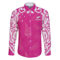 New Zealand Fern Women Rugby Custom Family Matching Puletasi and Hawaiian Shirt Pink Maori Pattern