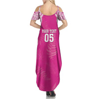 New Zealand Fern Women Rugby Custom Family Matching Summer Maxi Dress and Hawaiian Shirt Pink Maori Pattern