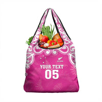 New Zealand Fern Women Rugby Custom Grocery Bag Pink Maori Pattern