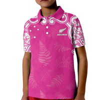 New Zealand Fern Women Rugby Custom Kid Polo Shirt Pink Maori Pattern