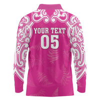 New Zealand Fern Women Rugby Custom Long Sleeve Polo Shirt Pink Maori Pattern