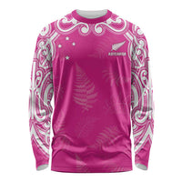 New Zealand Fern Women Rugby Custom Long Sleeve Shirt Pink Maori Pattern