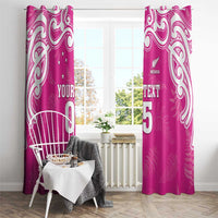 New Zealand Fern Women Rugby Custom Window Curtain Pink Maori Pattern