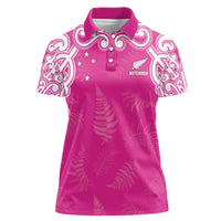 New Zealand Fern Women Rugby Custom Women Polo Shirt Pink Maori Pattern
