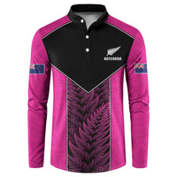 New Zealand Fern Rugby Custom Button Sweatshirt Pink Maori Pattern