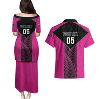 New Zealand Fern Rugby Custom Couples Matching Puletasi and Hawaiian Shirt Pink Maori Pattern