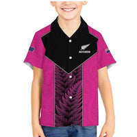 New Zealand Fern Rugby Custom Family Matching Mermaid Dress and Hawaiian Shirt Pink Maori Pattern