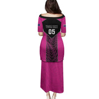 New Zealand Fern Rugby Custom Family Matching Puletasi and Hawaiian Shirt Pink Maori Pattern