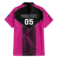 New Zealand Fern Rugby Custom Family Matching Short Sleeve Bodycon Dress and Hawaiian Shirt Pink Maori Pattern