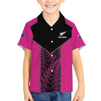 New Zealand Fern Rugby Custom Family Matching Summer Maxi Dress and Hawaiian Shirt Pink Maori Pattern