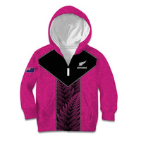 New Zealand Fern Rugby Custom Kid Hoodie Pink Maori Pattern