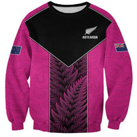 New Zealand Fern Rugby Custom Sweatshirt Pink Maori Pattern