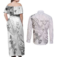 Personalised Brain Cancer Awareness Couples Matching Off Shoulder Maxi Dress and Long Sleeve Button Shirt Ribbon Polynesian Pattern LT05 - Polynesian Pride