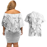 Personalised Brain Cancer Awareness Couples Matching Off Shoulder Short Dress and Hawaiian Shirt Ribbon Polynesian Pattern LT05 - Polynesian Pride