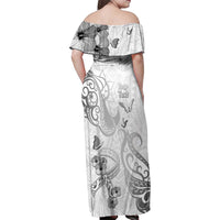Personalised Brain Cancer Awareness Family Matching Off Shoulder Maxi Dress and Hawaiian Shirt Ribbon Polynesian Pattern