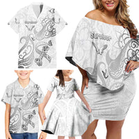 Personalised Brain Cancer Awareness Family Matching Off Shoulder Short Dress and Hawaiian Shirt Ribbon Polynesian Pattern