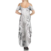 Personalised Brain Cancer Awareness Family Matching Summer Maxi Dress and Hawaiian Shirt Ribbon Polynesian Pattern