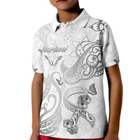 Personalised Brain Cancer Awareness Kid Polo Shirt Ribbon Polynesian Pattern