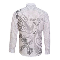 Personalised Brain Cancer Awareness Long Sleeve Button Shirt Ribbon Polynesian Pattern LT05 - Polynesian Pride
