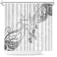Brain Cancer Awareness Shower Curtain Ribbon Polynesian Pattern