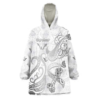 Personalised Brain Cancer Awareness Wearable Blanket Hoodie Ribbon Polynesian Pattern LT05 One Size White - Polynesian Pride
