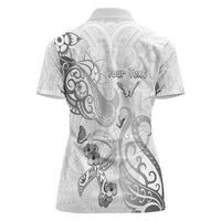 Personalised Brain Cancer Awareness Women Polo Shirt Ribbon Polynesian Pattern