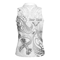 Personalised Brain Cancer Awareness Women Sleeveless Polo Shirt Ribbon Polynesian Pattern
