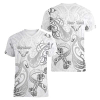 Personalised Brain Cancer Awareness Women V-Neck T-Shirt Ribbon Polynesian Pattern