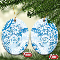 Polynesian Pattern With Plumeria Flowers Ceramic Ornament Blue LT05 Oval Blue - Polynesian Pride