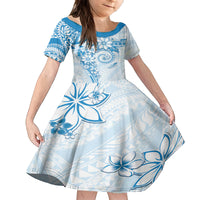Polynesian Pattern With Plumeria Flowers Family Matching Summer Maxi Dress and Hawaiian Shirt Blue LT05 Daughter's Dress Blue - Polynesian Pride