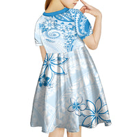 Polynesian Pattern With Plumeria Flowers Kid Short Sleeve Dress Blue LT05 - Polynesian Pride