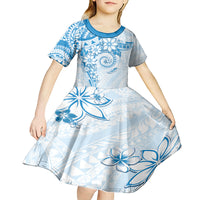 Polynesian Pattern With Plumeria Flowers Kid Short Sleeve Dress Blue LT05 - Polynesian Pride