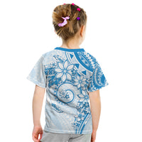 Polynesian Pattern With Plumeria Flowers Kid T Shirt Blue