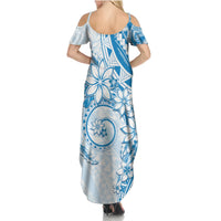 Polynesian Pattern With Plumeria Flowers Summer Maxi Dress Blue LT05 - Polynesian Pride