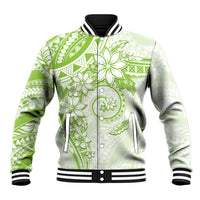 Polynesian Pattern With Plumeria Flowers Baseball Jacket Lime Green LT05 Unisex Lime Green - Polynesian Pride