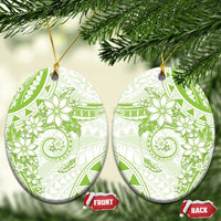 Polynesian Pattern With Plumeria Flowers Ceramic Ornament Lime Green LT05 Oval Lime Green - Polynesian Pride