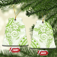 Polynesian Pattern With Plumeria Flowers Ceramic Ornament Lime Green LT05 Bell Flake Lime Green - Polynesian Pride