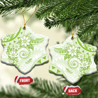 Polynesian Pattern With Plumeria Flowers Ceramic Ornament Lime Green LT05 Snow Flake Lime Green - Polynesian Pride