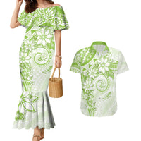 Polynesian Pattern With Plumeria Flowers Couples Matching Mermaid Dress and Hawaiian Shirt Lime Green LT05 Lime Green - Polynesian Pride