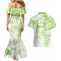 Polynesian Pattern With Plumeria Flowers Couples Matching Mermaid Dress and Hawaiian Shirt Lime Green LT05 - Polynesian Pride