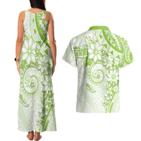 Polynesian Pattern With Plumeria Flowers Couples Matching Tank Maxi Dress and Hawaiian Shirt Lime Green LT05 - Polynesian Pride