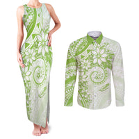 Polynesian Pattern With Plumeria Flowers Couples Matching Tank Maxi Dress and Long Sleeve Button Shirt Lime Green LT05 Lime Green - Polynesian Pride