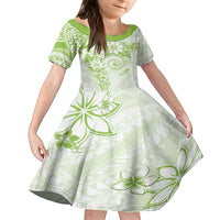Polynesian Pattern With Plumeria Flowers Family Matching Puletasi and Hawaiian Shirt Lime Green LT05 Daughter's Dress Lime Green - Polynesian Pride