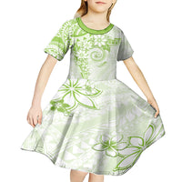 Polynesian Pattern With Plumeria Flowers Kid Short Sleeve Dress Lime Green LT05 - Polynesian Pride